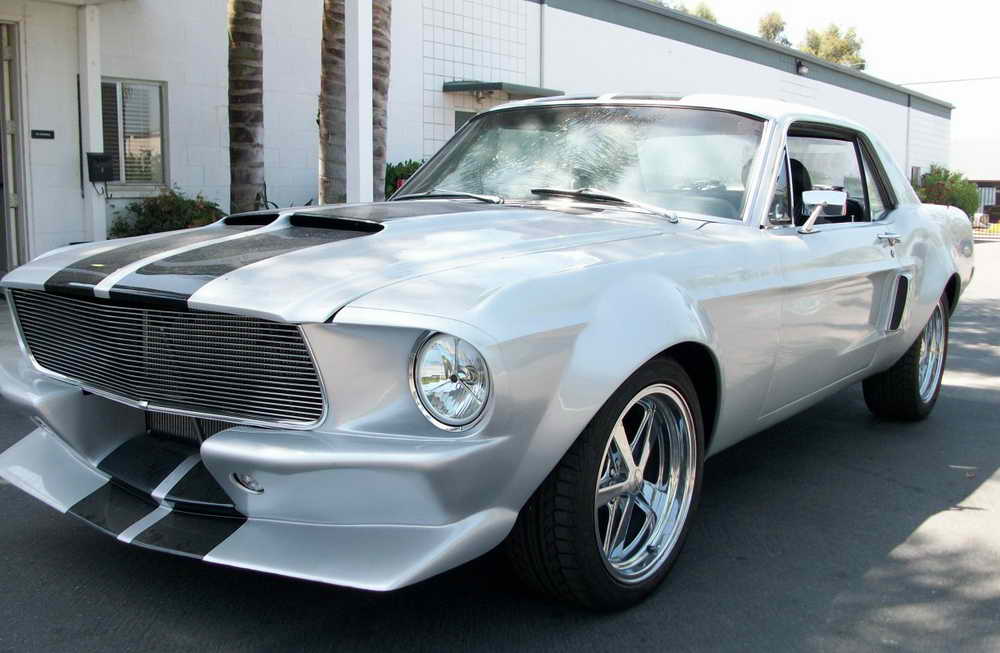 Shelby Eleanor Coupe in Silver Frost with correct black racing stripes